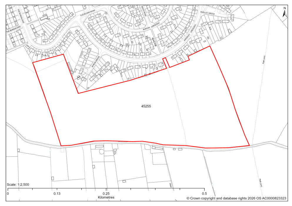 Map showing Site 45255, Land to the south of Kingsley Cresent, Stonebroom