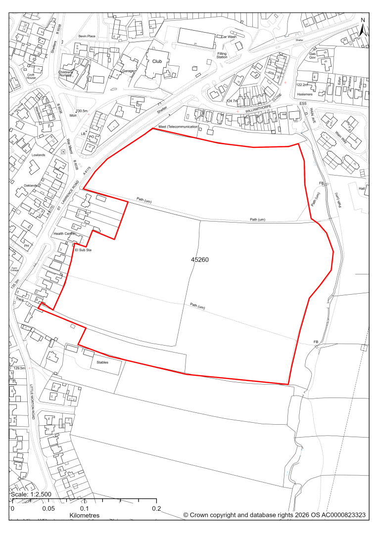 Map showing Site 45260, Land to the East side of St Lawrence Road, North Wingfield