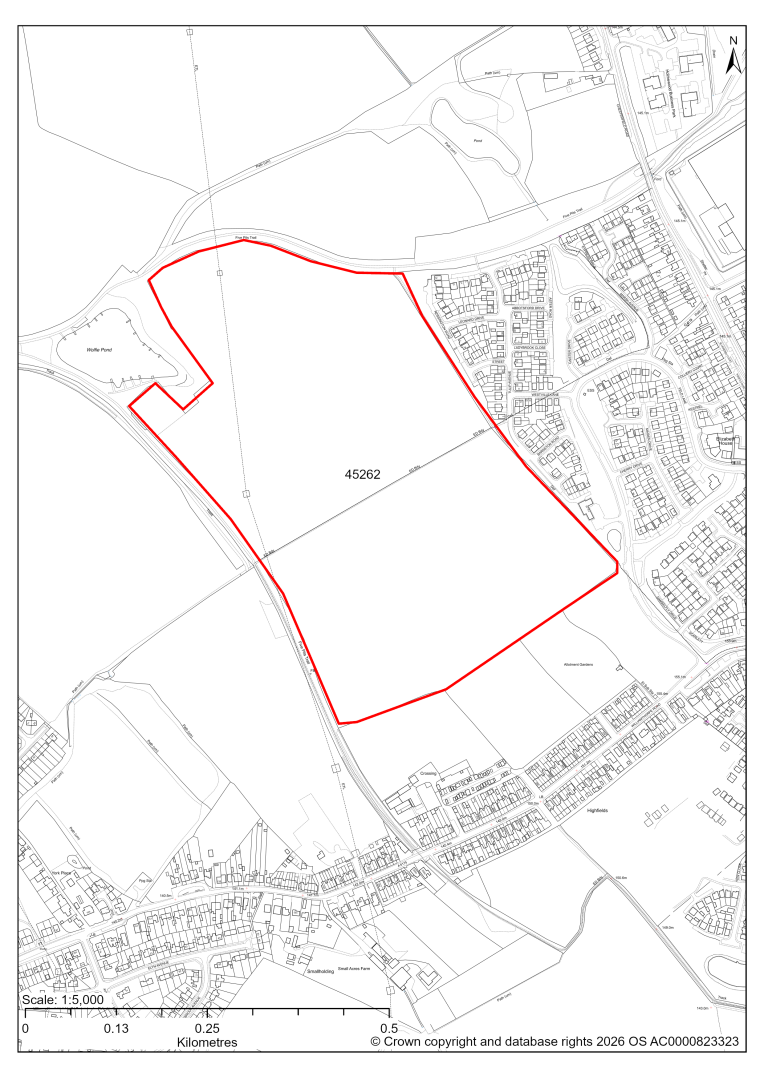 Map showing Site 45262, Land to the West of Feld Lane, Holmewood