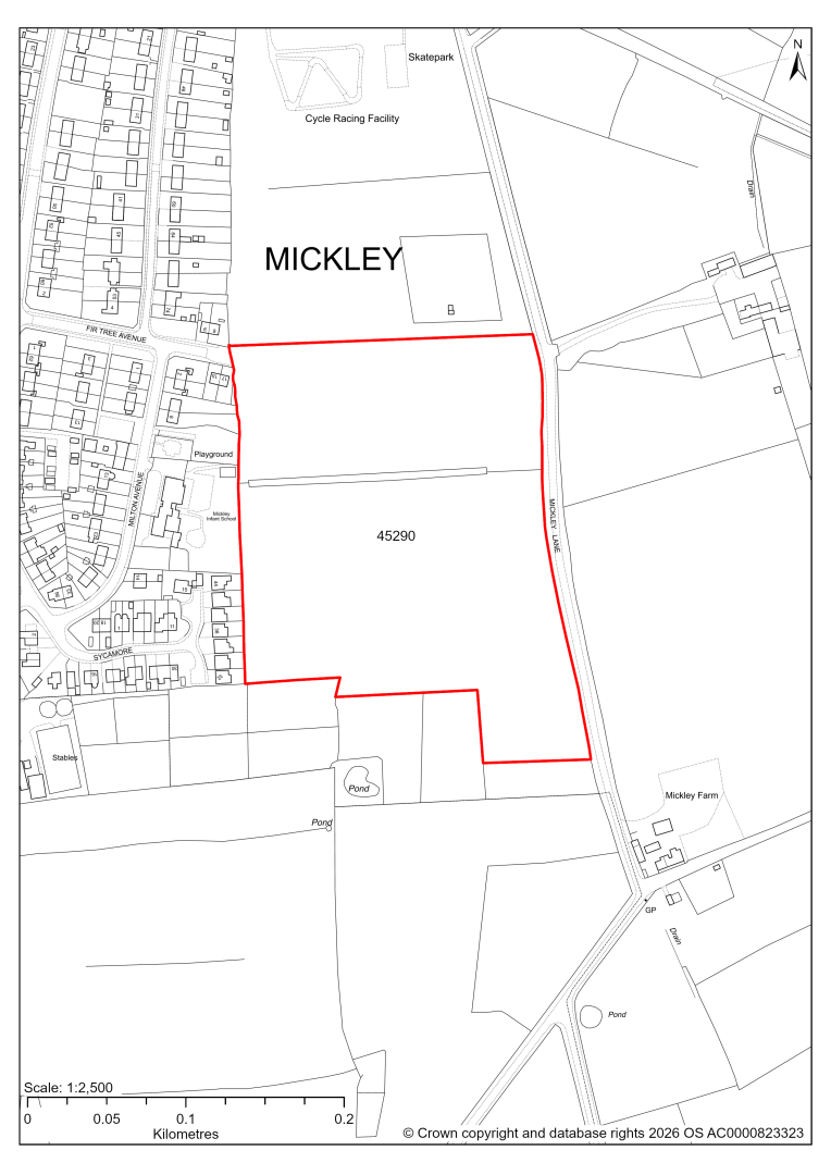 Map showing Site 45290, Land east of Mickley Infant School, Stretton, Alfreton