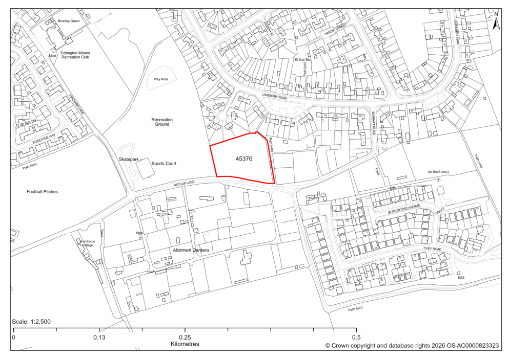 Map showing Site 45376, Land between Albert Street and Setcup Lane, Eckington