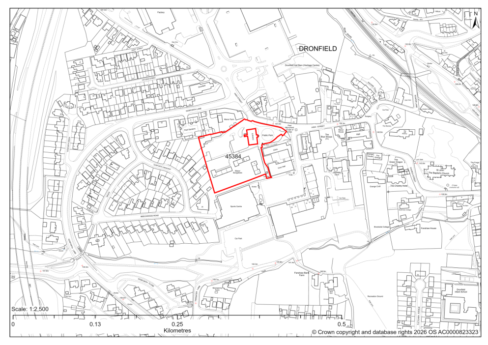 Map showing Site 45384, Land at Manor Bungalows, Dronfield
