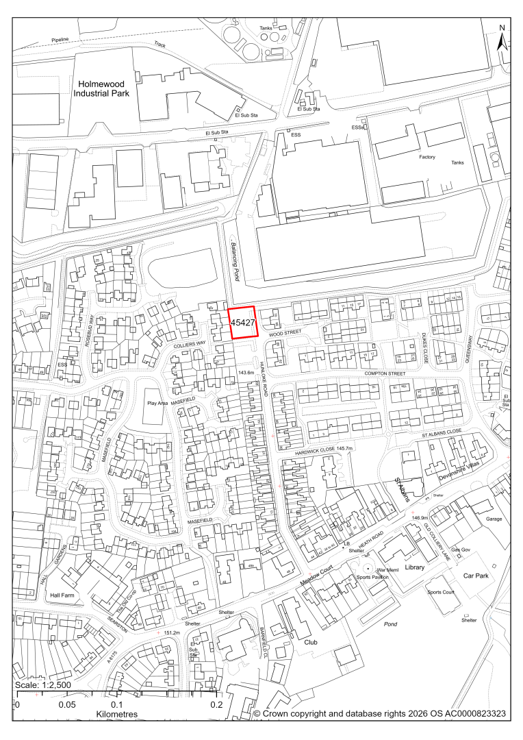 Map showing Site 45427, Land at Hunloke Road, Holmewood