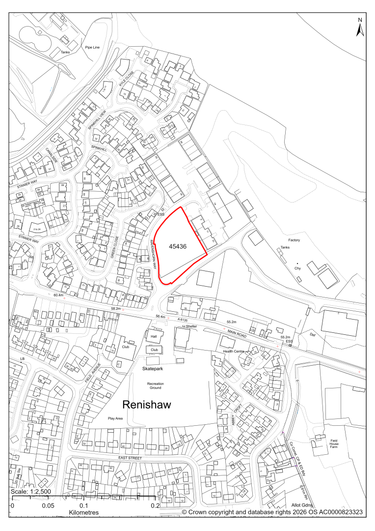 Map showing Site 45436, Land off Ravenshorn Way, Renishaw