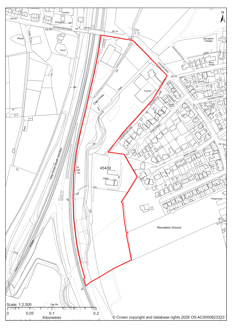 Map showing Site 45439, Land off Station Road, North Wingfield