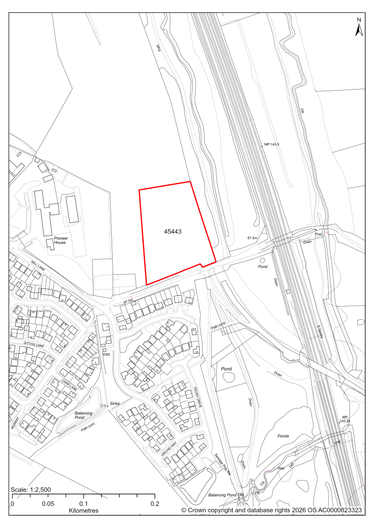 Map showing Site 45443, Land at The Avenue, Wingerworth