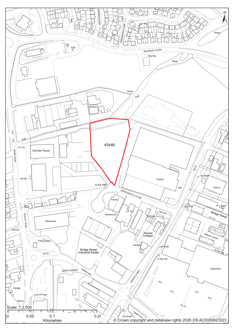 Map showing Site 45446, Land off Upper Mantle Close, Bridge Street Industrial Estate, Clay Cross