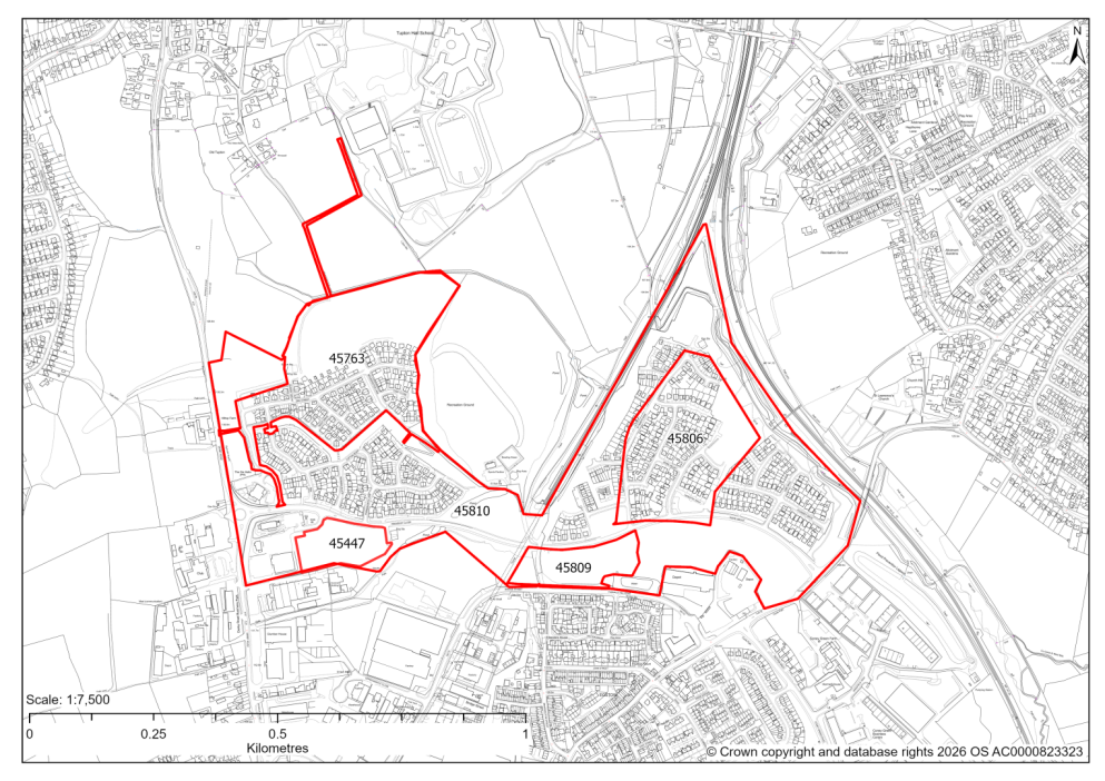 Map showing Site 45447, 45763,45809 and 45810, former Biwaters Site