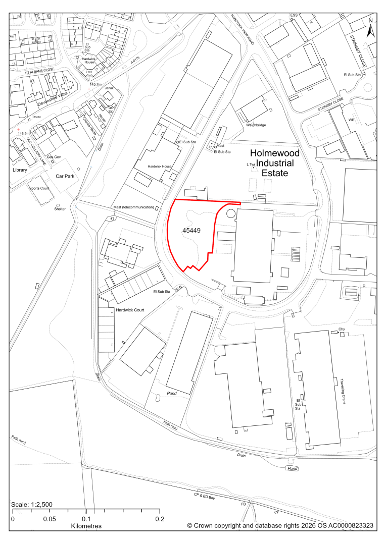 Map showing Site 45449, Land off Hardwick View Road, Holmewood Industrial Estate