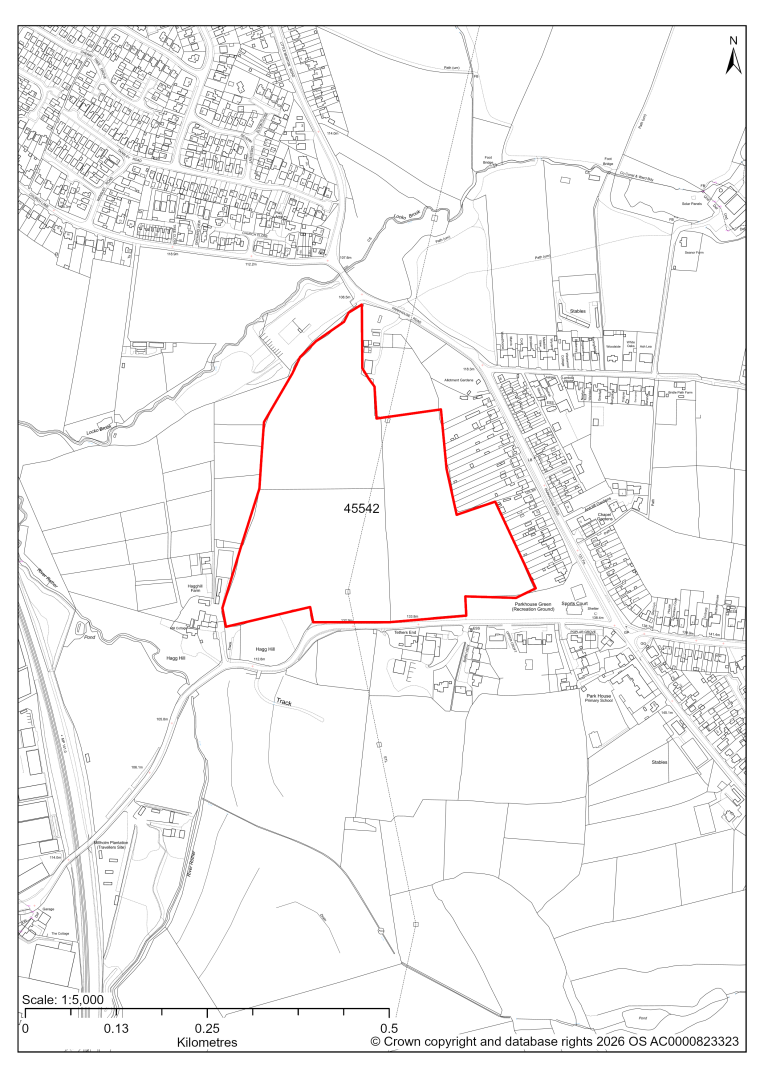 Map showing Site 45542, Land at Lower Pilsley