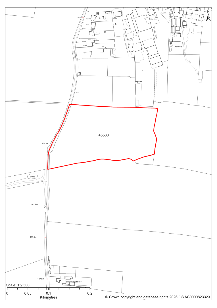 Map showing Site 45580, Land at rear of Hilltop Farm, off Longcourse Lane