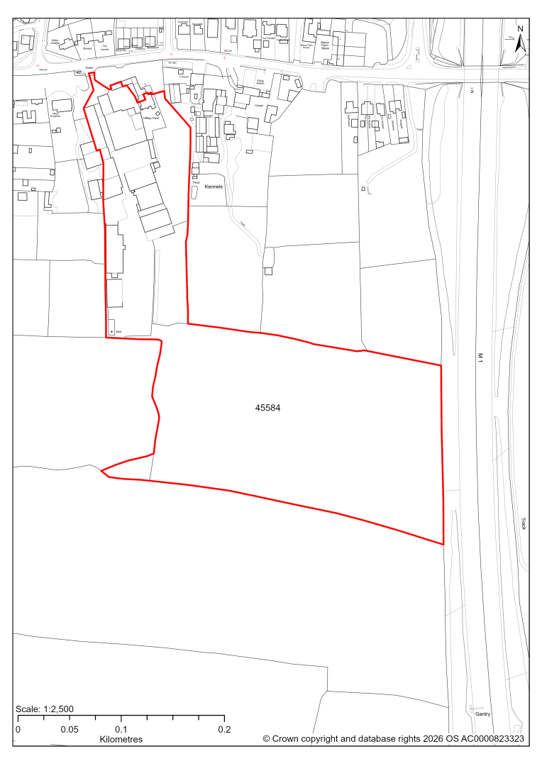 Map showing Site 45584, Hilltop Farm, S44 5HT (fields behind and adjacent to Longcourse Lane)