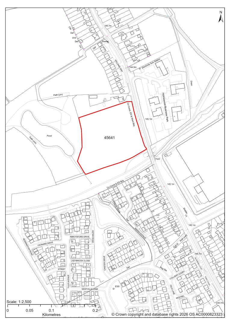 Map showing Site 45641, Land South of 205 Chesterfield Road, Holmewood (2014-2034 LP allocation HO3)