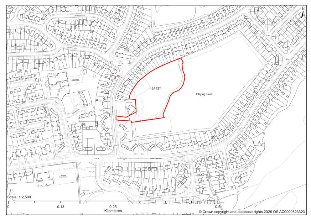 Map showing Site 45671, 22/00686/FL- Gladys Buxton Adult Education Centre, Oakhill Road, Dronfield, S18 2EJ