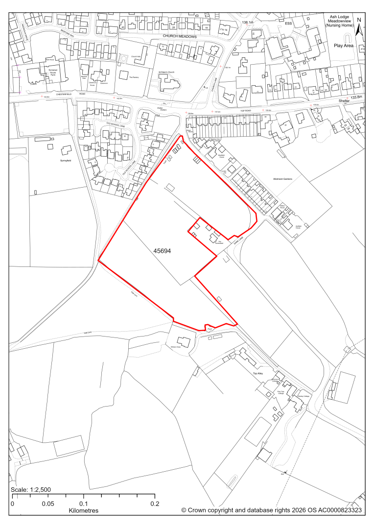 Map showing Site 45694, 21/00987/OL- Land To The North And North West Of The Homestead, Dark Lane, Calow
