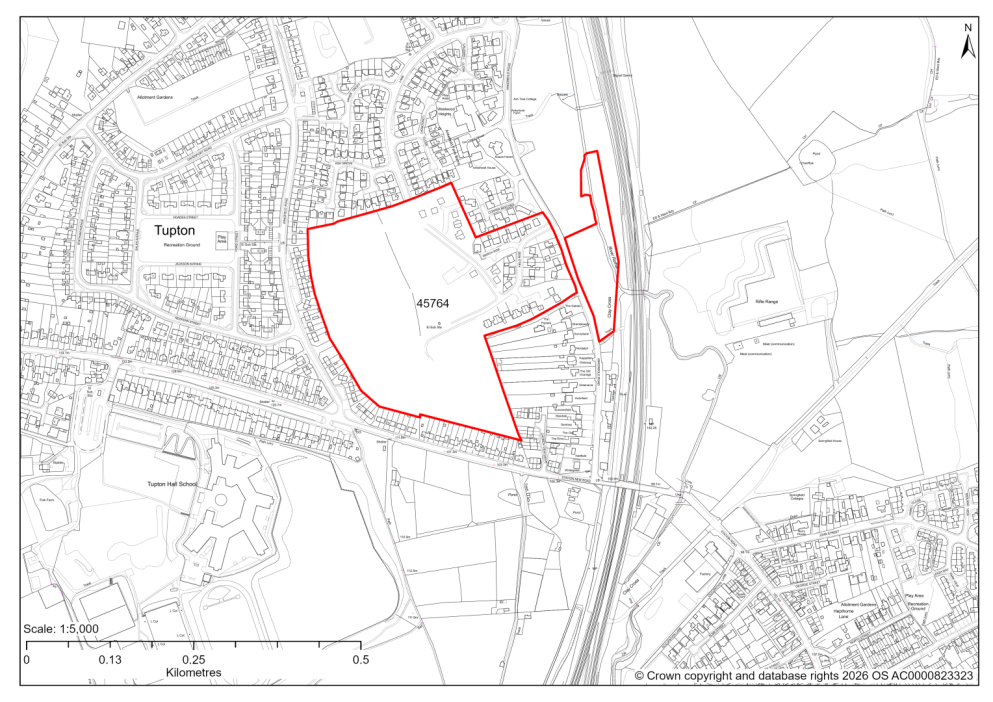 Map showing Site 45764, 18/00056/FL- Land To The North And West Of The Poplars, Ankerbold Road, Tupton
