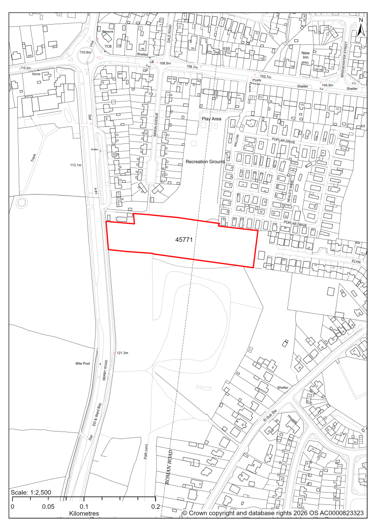 Map showing Site 45771, 18/00298/FL- South of Sunningdale Park & Birkin Park, Birkin Avenue, Tupton