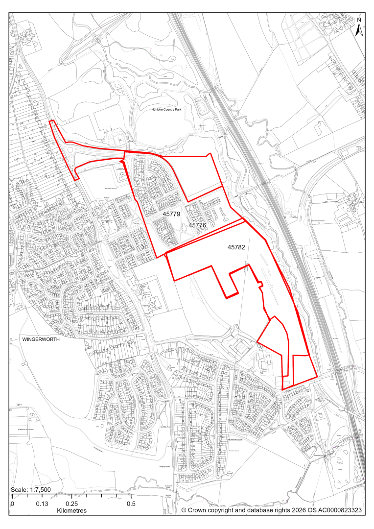 Map showing Sites 45776, 45779 and 45782 - The Former Avenue Site, Derby Road, Wingerworth