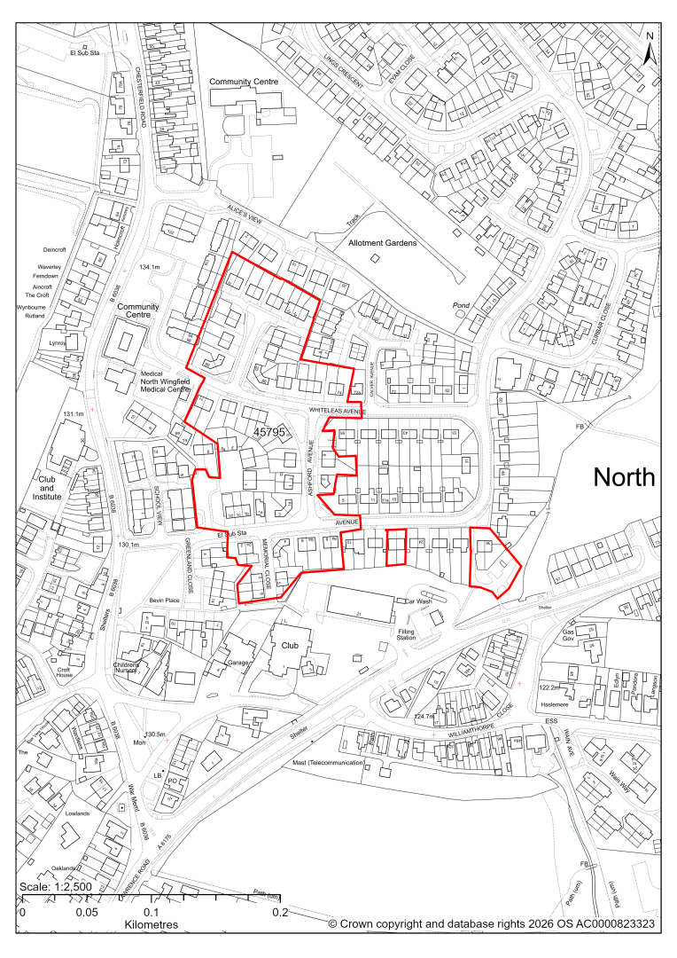 Map showing Site 45795, 22/00057/FL- Whiteleas Avenue, North Wingfield