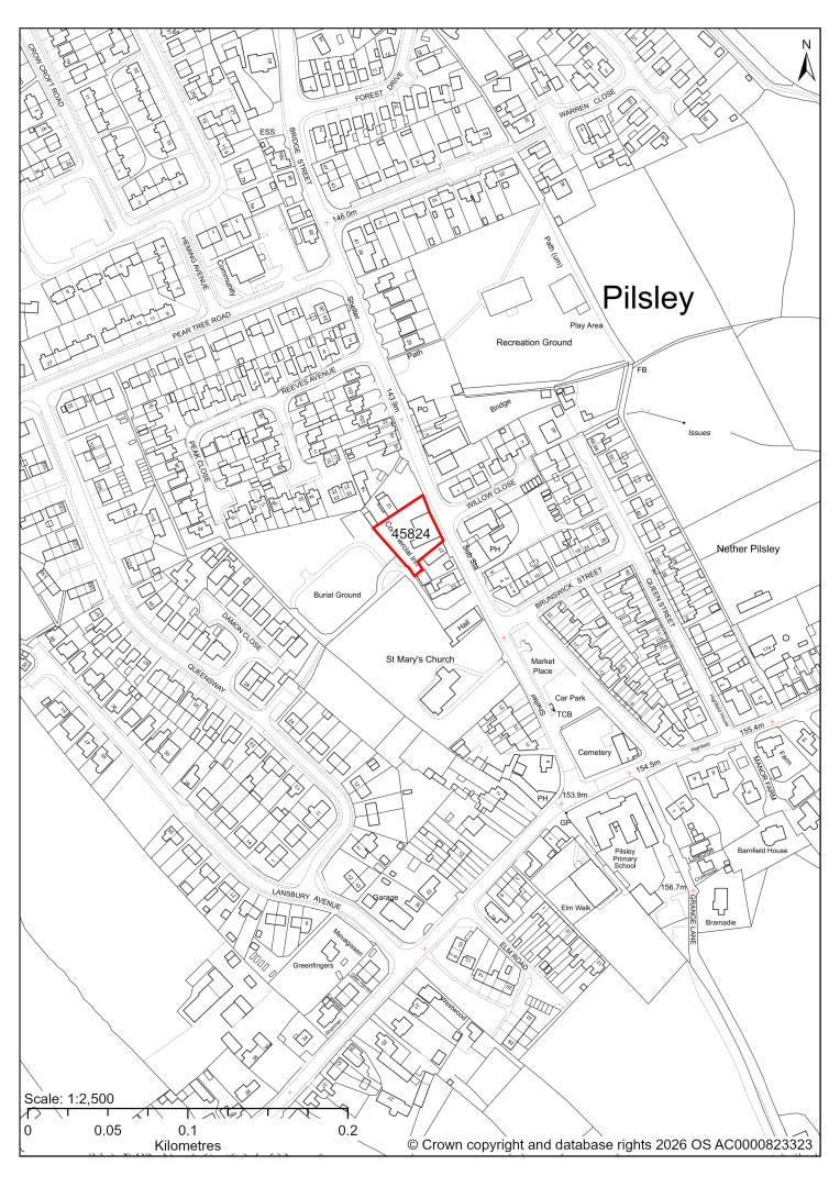 Map showing Site 45824, 23/00986/FL- Commercial Inn, Bridge Street, Pilsley, Chesterfield