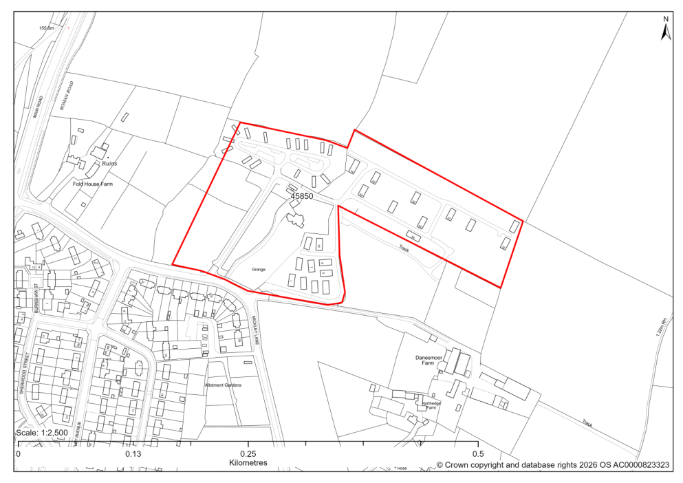 Map showing Site 45850, 19/00478/LDC- Ainmoor Grange Caravan And Camping Park, Mickley Lane, Mickley