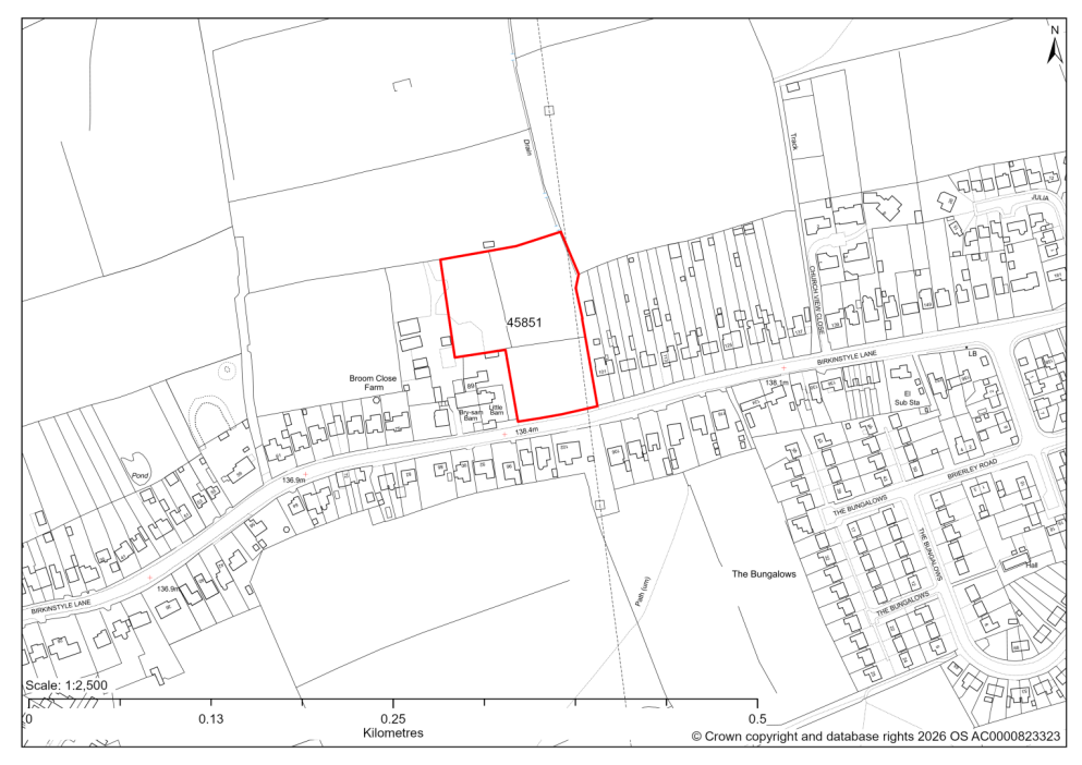 Map showing Site 45851, 21/01506/RM- Land To The North West Of 101, Birkinstyle Lane, Shirland