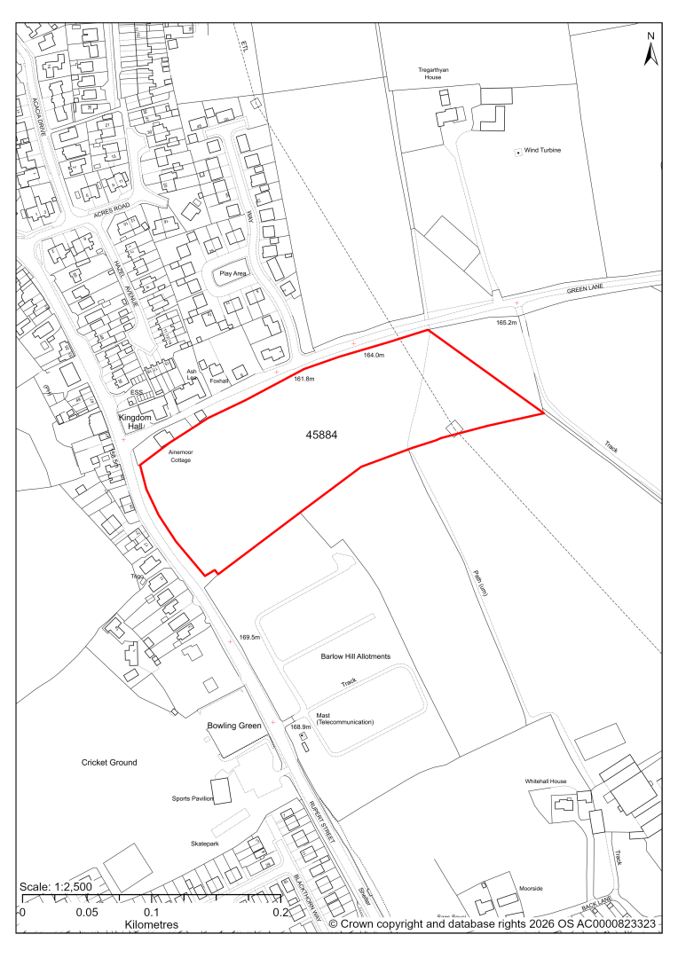 Map showing Site 45884, 16/00034/OL - Land East of Rupert Street and South of Green Lane, Pilsley