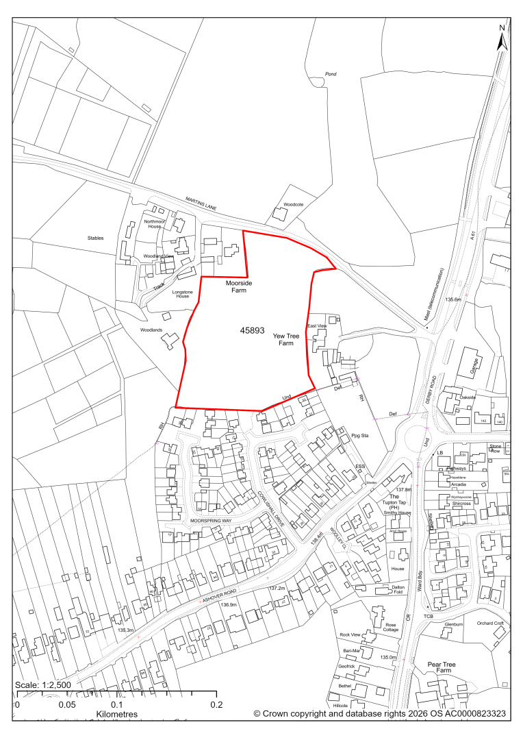 Map showing Site 45893, Land lying to the north of Ashover Road, Old Tupton, Chesterfield