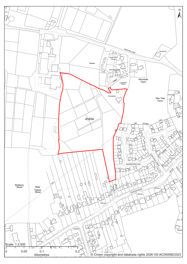 Map showing Site 45894, Woodlands, Martins Lane, Old Tupton, Chesterfield