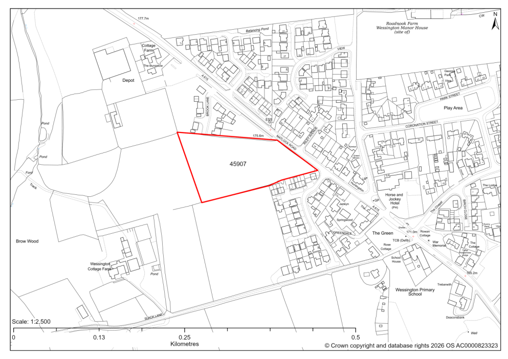 Map showing Site 45907, Land abutting Matlock Road, Wessington