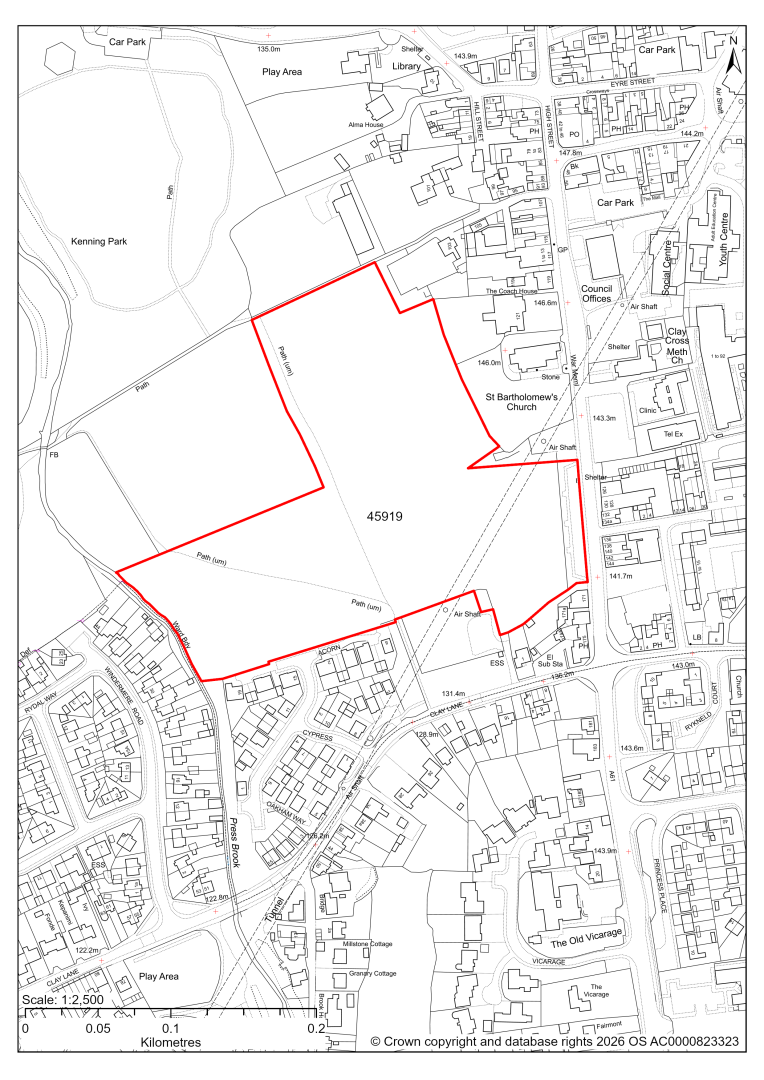 Map showing Site 45919, Kenning Park land, located to the west of High Street, Clay Cross