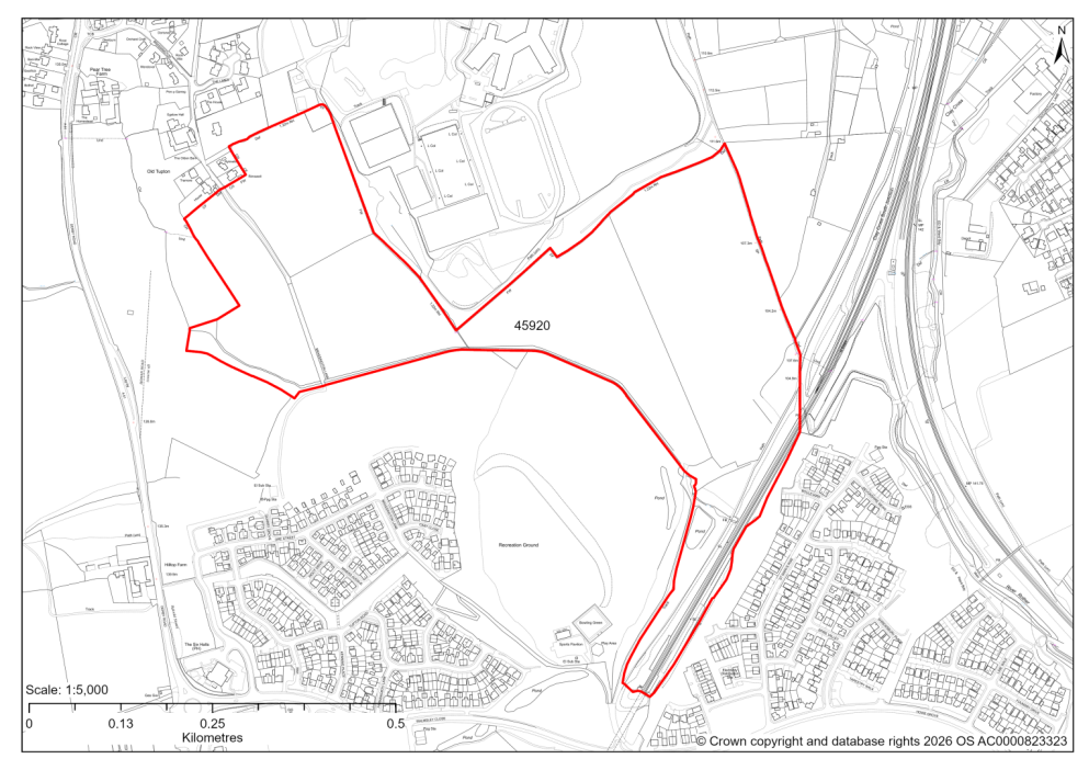 Map showing Site 45920, Land north of Biwater, Clay Cross