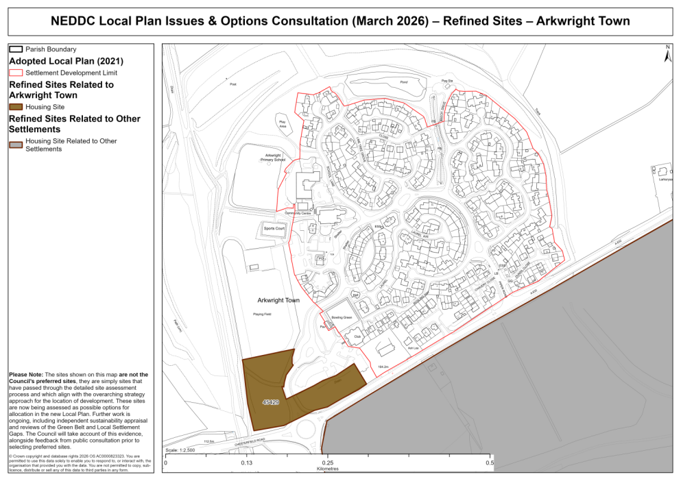 Map showing the sites related to Arkwright Town