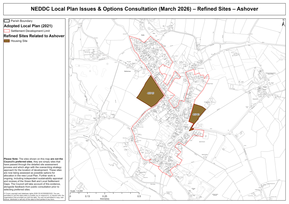Map showing the sites related to Ashover