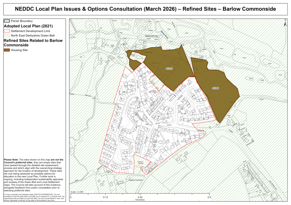 Map showing the sites related to Barlow Commonside