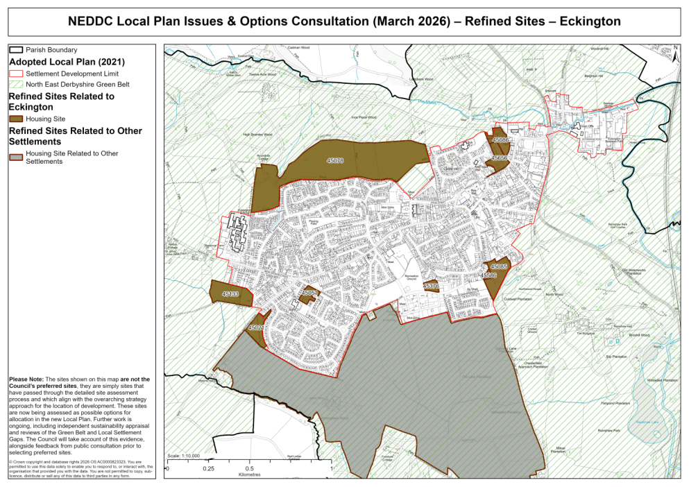 Map showing the sites related to Eckington
