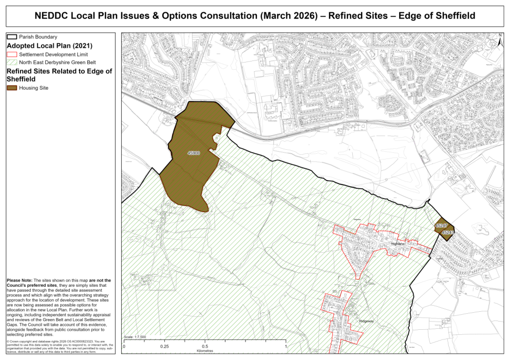 Map showing the sites on the edge of Sheffield