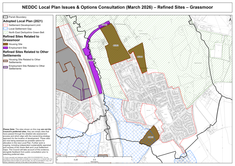 Map showing the sites related to Grassmoor