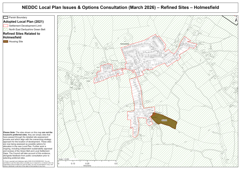 Map showing the sites related to Holmesfield