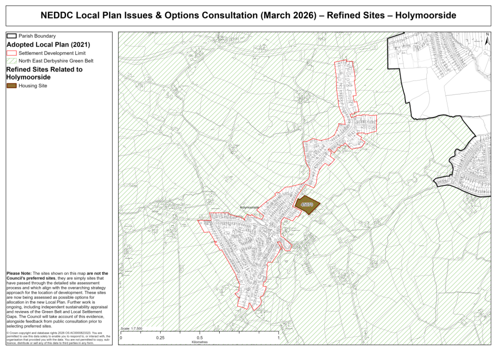 Map showing the sites related to Holymoorside