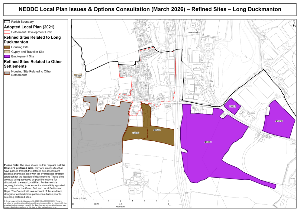 Map showing the sites related to Long Duckmanton