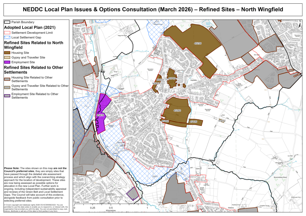 Map showing the sites related to North Wingfield
