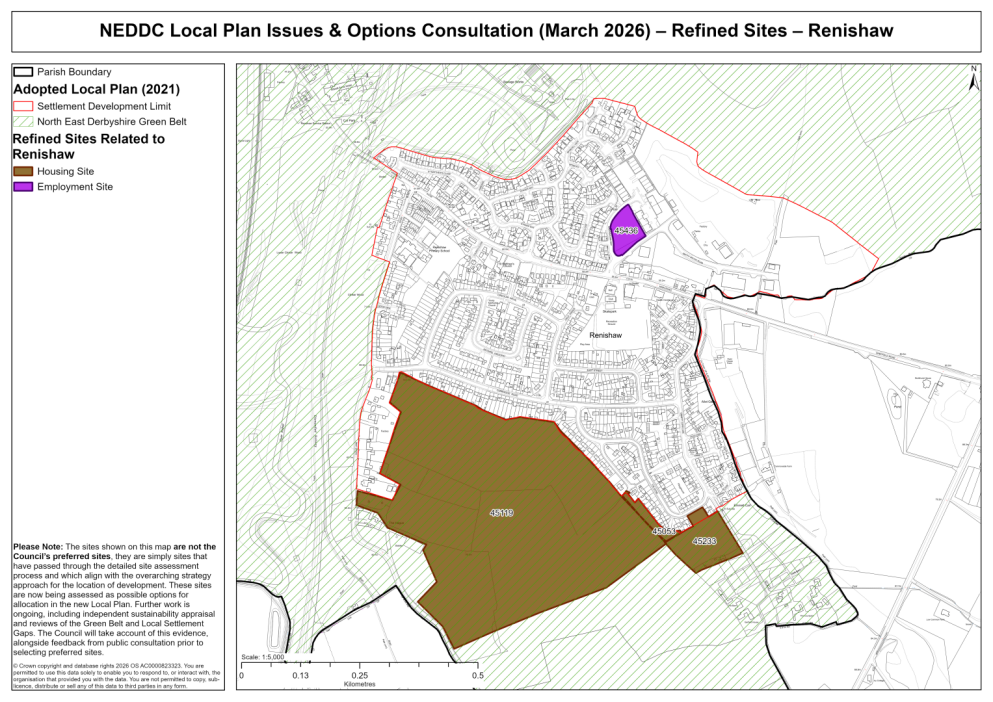 Map showing the sites related to Renishaw