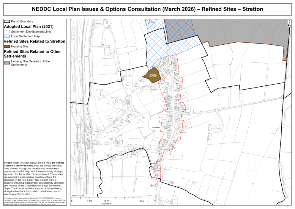 Map showing the sites related to Stretton
