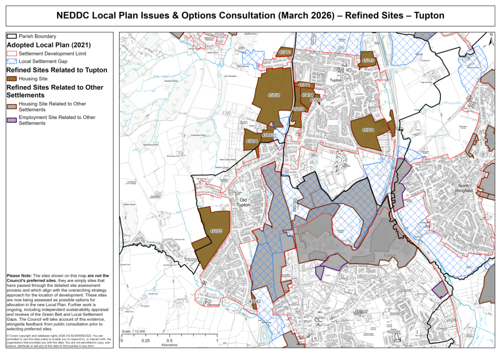 Map showing the sites related to Tupton