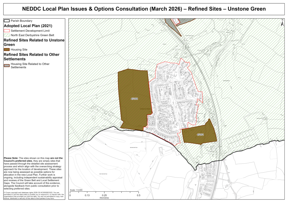 Map showing the sites related to Unstone Green (Unstone Cluster)