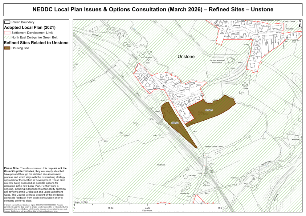 Map showing the sites related to Unstone (Unstone Cluster)