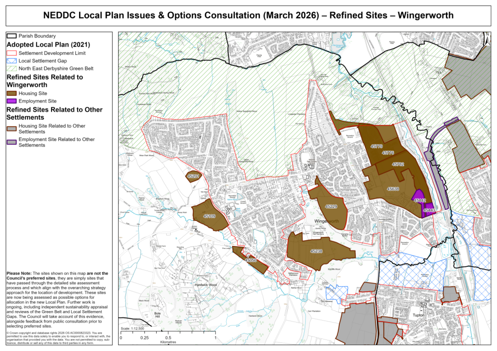 Map showing the sites related to Wingerworth