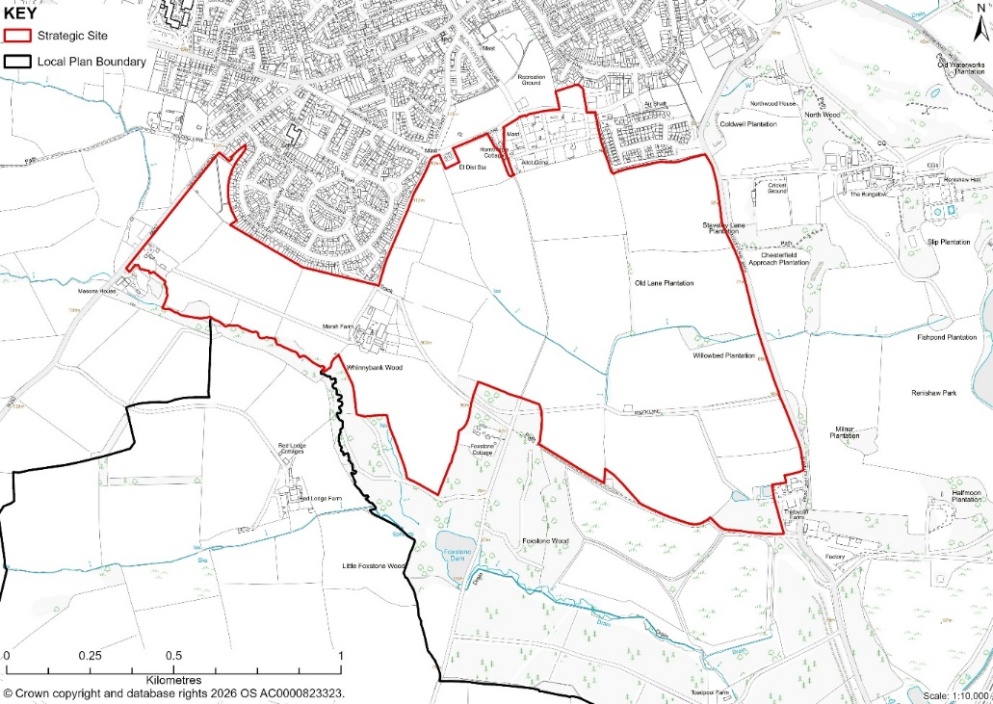 Map showing Eckington South strategic site outlined in red.